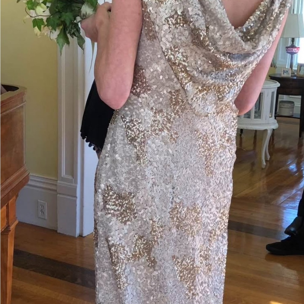 Elegant Sequin Dress in Gold and Cream. Calvin Klein
